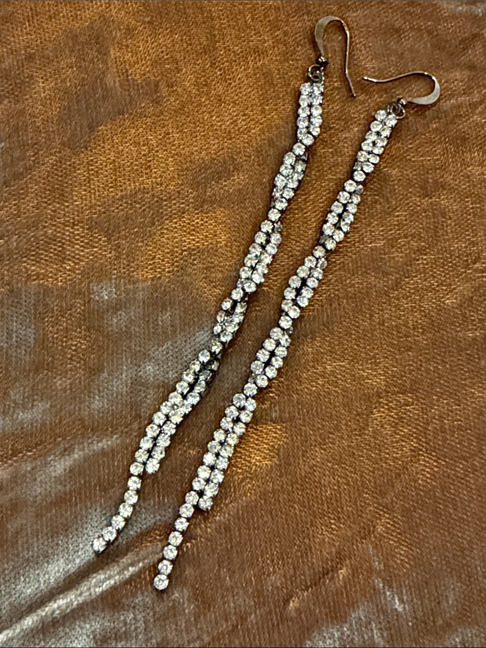 Long Rhinestone Tassel Shoulder Duster Earrings Gunmetal Tone